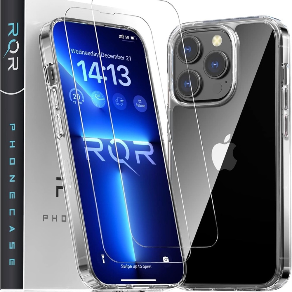 RQR 13 Pro Clear Phone Case with 2 Tempered Glass Screen Protectors